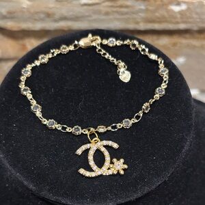 Gold Crystal Interlocking Charm Bracelet
